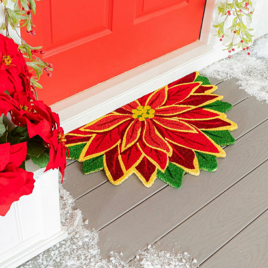 Welcome Poinsettia Shaped Coir Mat | Plow & Hearth