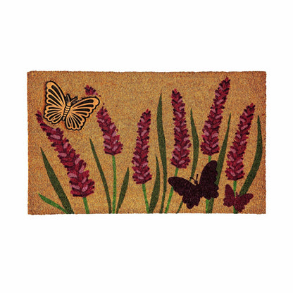 Lavender Field of Dreams Coir Mat with Rubber Embossed Butterfly | Plow & Hearth