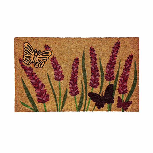 Lavender Field of Dreams Coir Mat with Rubber Embossed Butterfly | Plow & Hearth