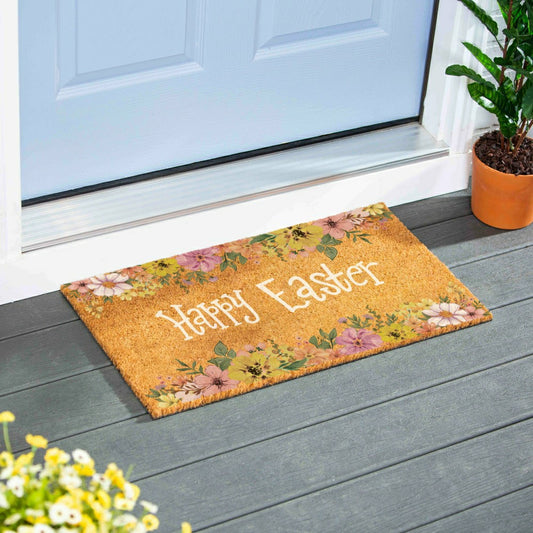 Bunny Blooms Floral Bunny, Coir Mat 28"x16" | Plow & Hearth