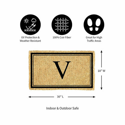 Monogram Coir Mat, Letter "V" | Plow & Hearth