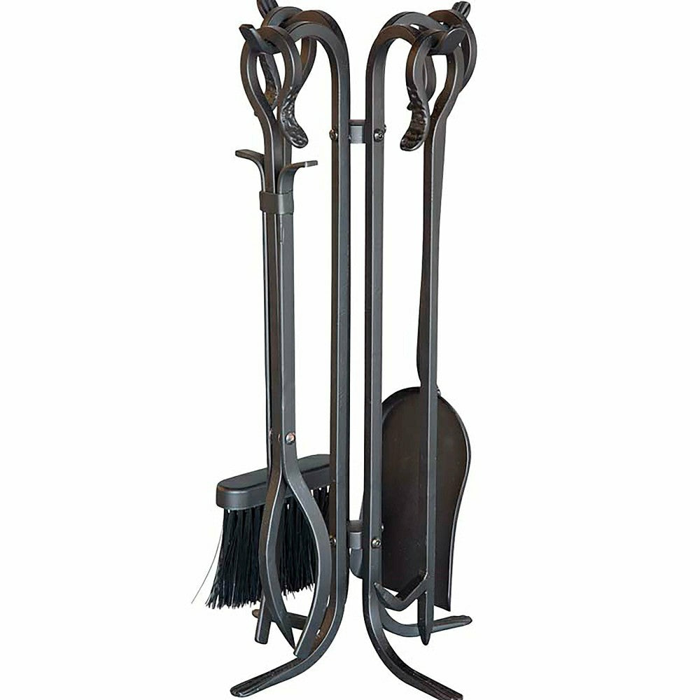 Compact Size Hand-Forged Fireplace Tool Set | Plow & Hearth