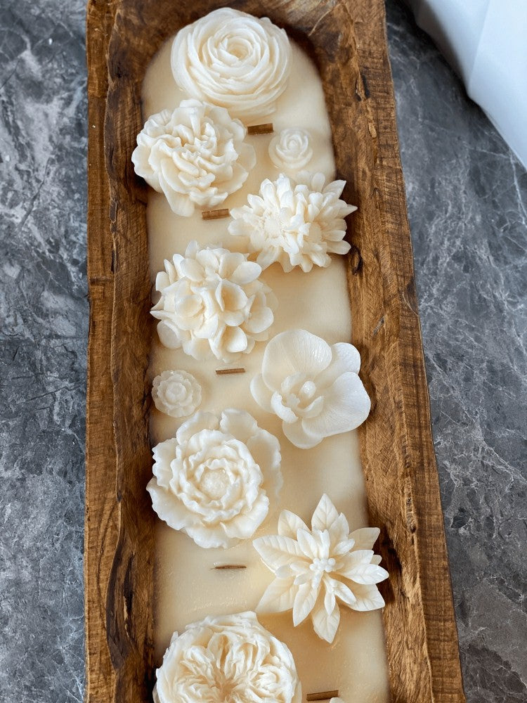 Four Seasons Floral Wooden Dough Bowl Candle | Plow & Hearth