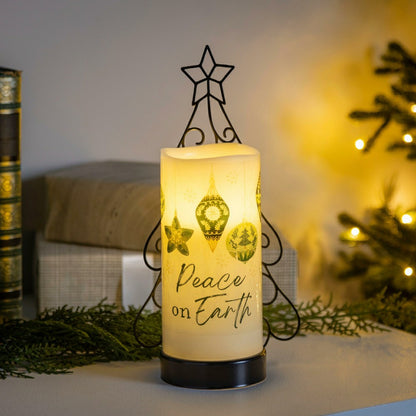 Shades of Emerald LED Table Decor Wax Flicker Light Candle with Metal  | Plow & Hearth