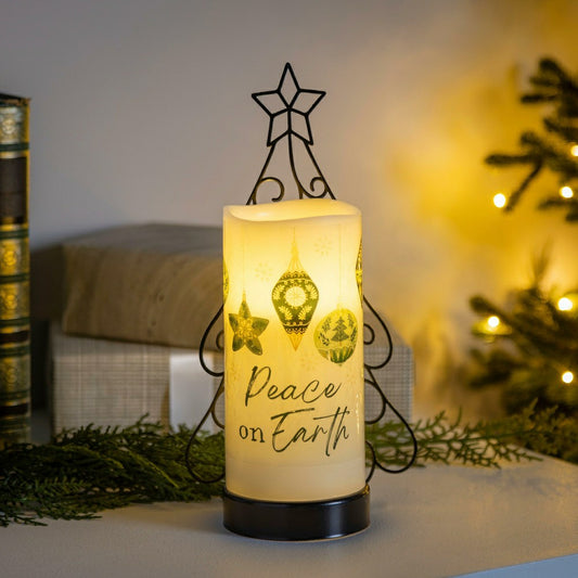Shades of Emerald LED Table Decor Wax Flicker Light Candle with Metal  | Plow & Hearth
