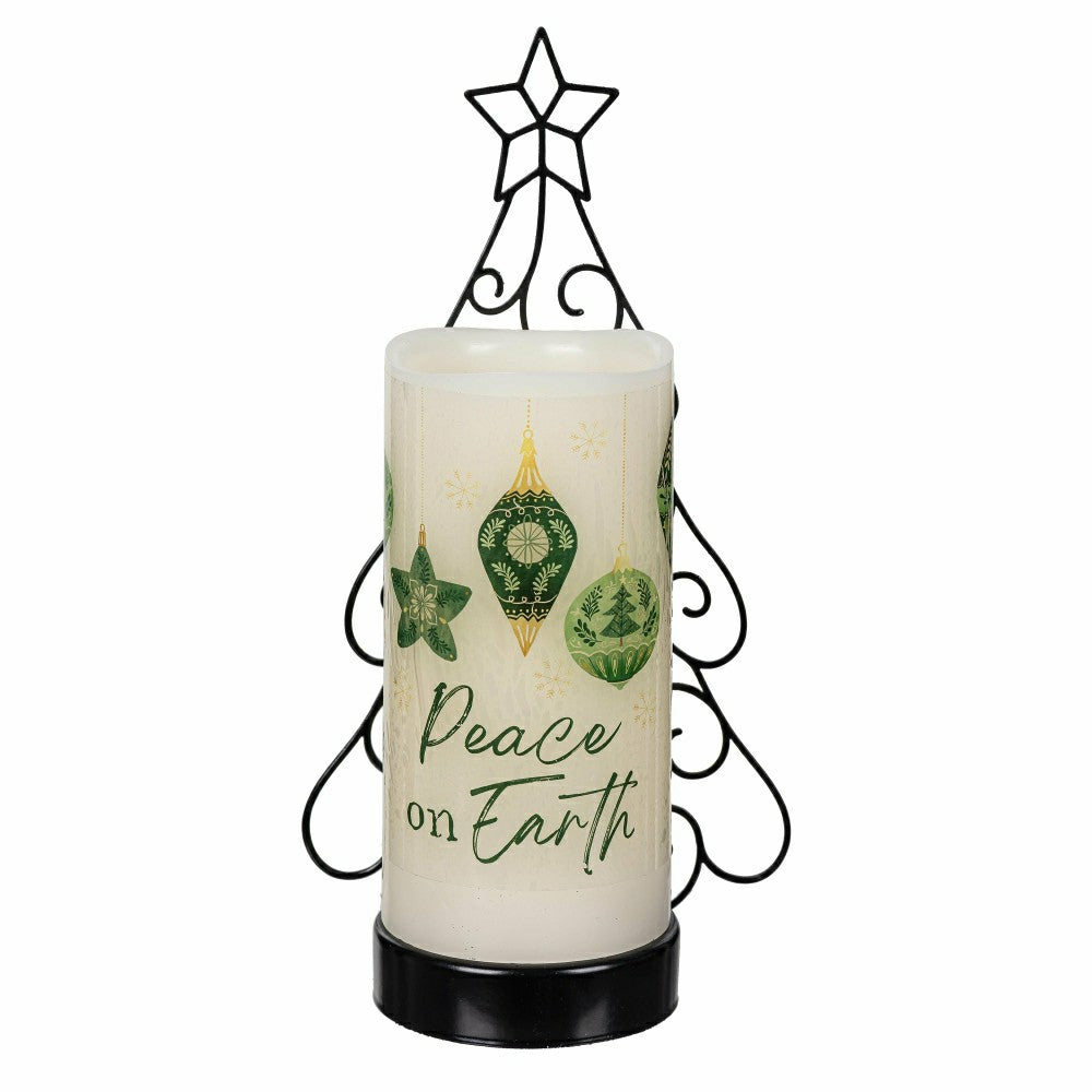 Shades of Emerald LED Table Decor Wax Flicker Light Candle with Metal  | Plow & Hearth