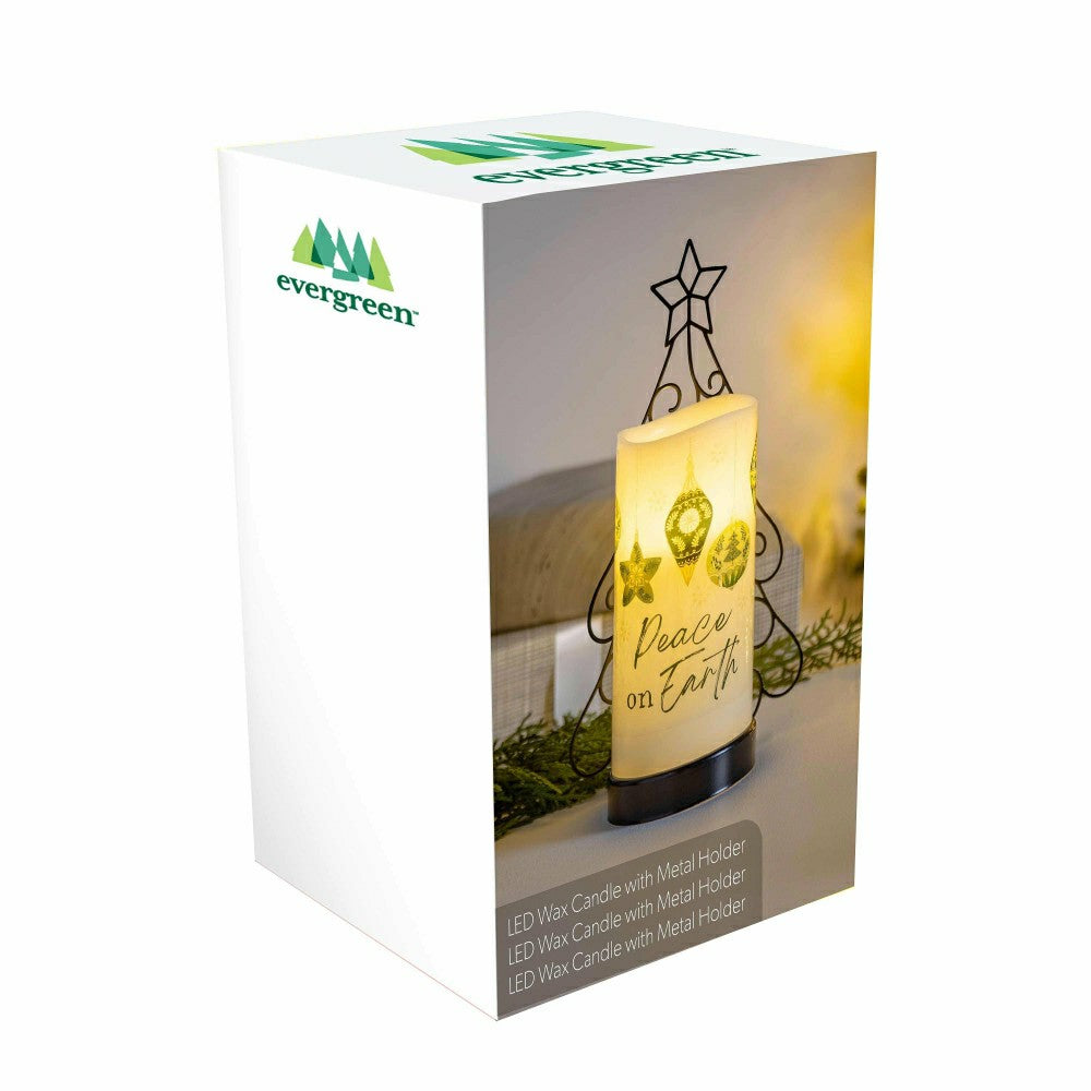 Shades of Emerald LED Table Decor Wax Flicker Light Candle with Metal  | Plow & Hearth