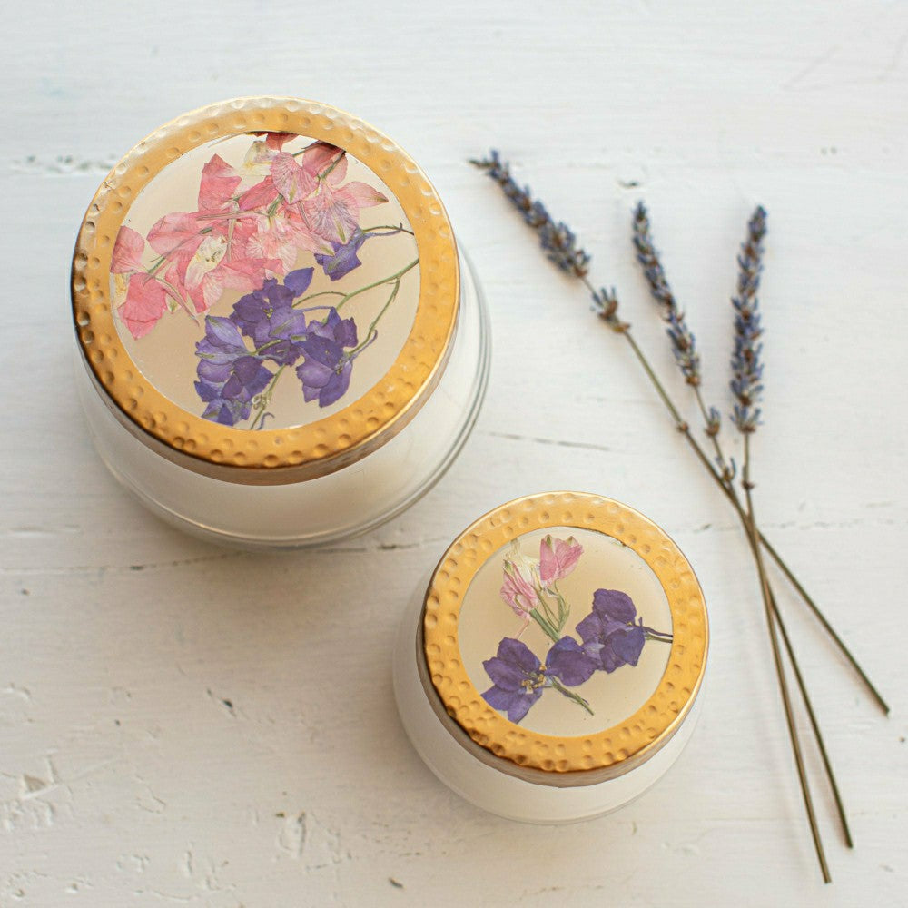 Roman Lavender Medium Pressed Floral Candle | Plow & Hearth