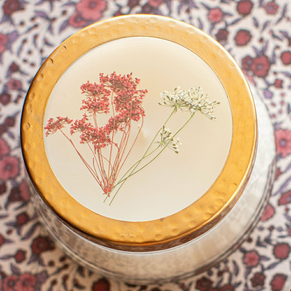 Spicy Apple Medium Pressed Floral Candle | Plow & Hearth