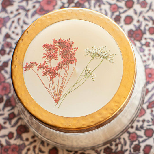 Spicy Apple Medium Pressed Floral Candle | Plow & Hearth