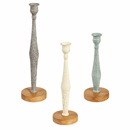 Metal Candlestick Holder with Wood Base, Set of 3 | Plow & Hearth