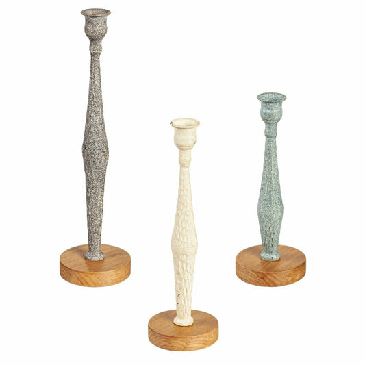 Metal Candlestick Holder with Wood Base, Set of 3 | Plow & Hearth