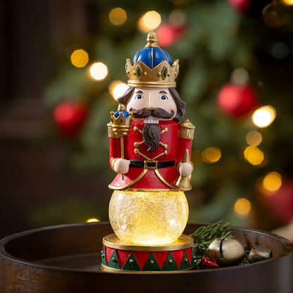 Joyful Traditions LED Table Decor Resin Nutcracker with Crackle Glass  | Plow & Hearth