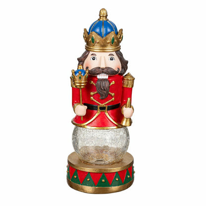 Joyful Traditions LED Table Decor Resin Nutcracker with Crackle Glass  | Plow & Hearth