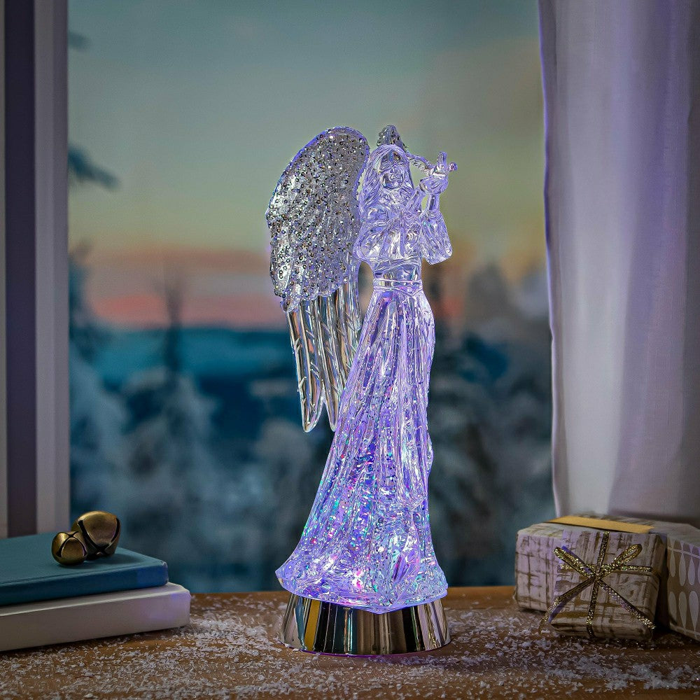 Nativity LED Table Decor Angel Acrylic Water Lantern, 14"H | Plow & Hearth
