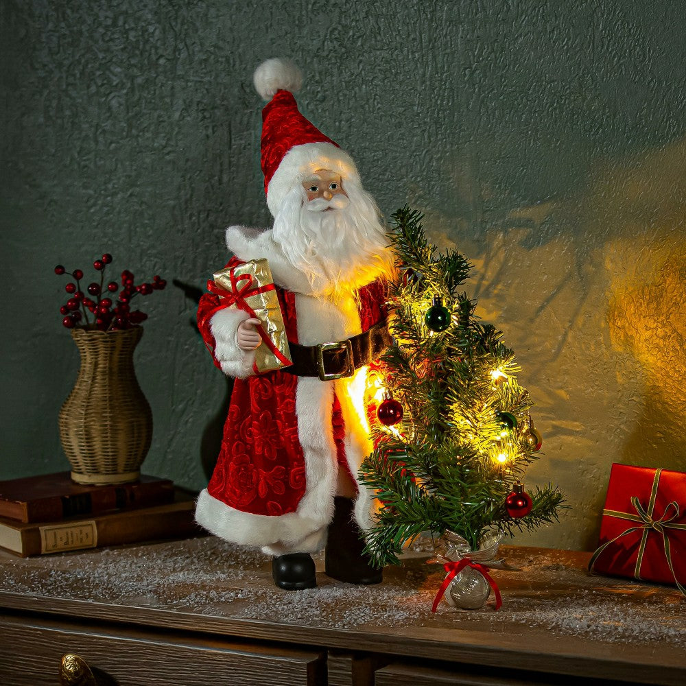Traditional Santa LED Table Decor Traditional Santa Fabric, 18.75"H | Plow & Hearth