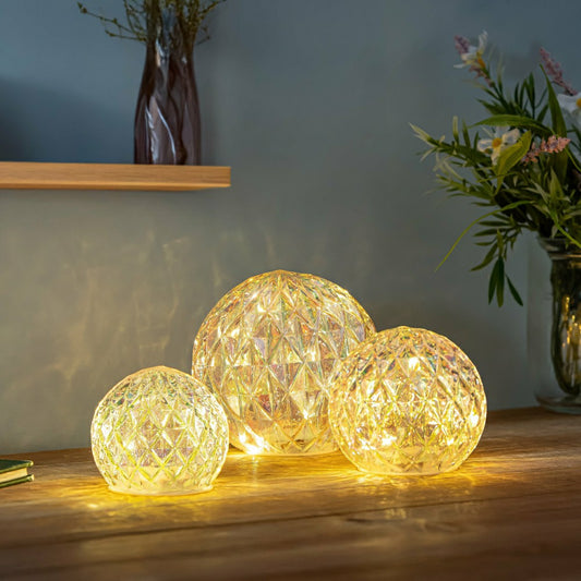 Cottage Garden LED Table Decor Glass Round Iridescent, Set of 3 | Plow & Hearth