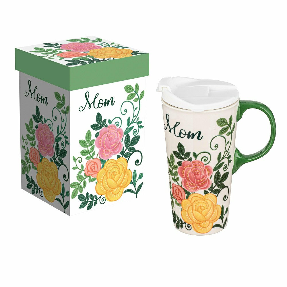 Mom and Florals Ceramic Perfect Cup, 17oz, Gift Box | Plow & Hearth
