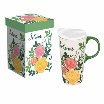 Mom and Florals Ceramic Perfect Cup, 17oz, Gift Box | Plow & Hearth
