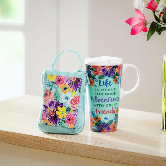Life Is Meant For Good Adventures Ceramic Perfect Cup and Compact Tote | Plow & Hearth