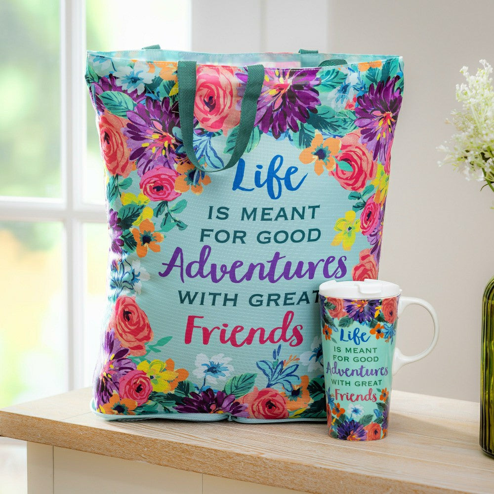 Life Is Meant For Good Adventures Ceramic Perfect Cup and Compact Tote | Plow & Hearth