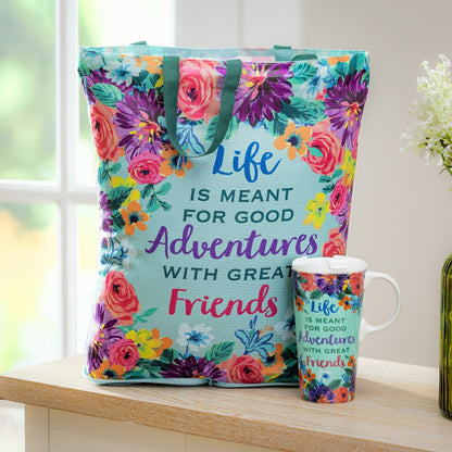 Life Is Meant For Good Adventures Ceramic Perfect Cup and Compact Tote | Plow & Hearth