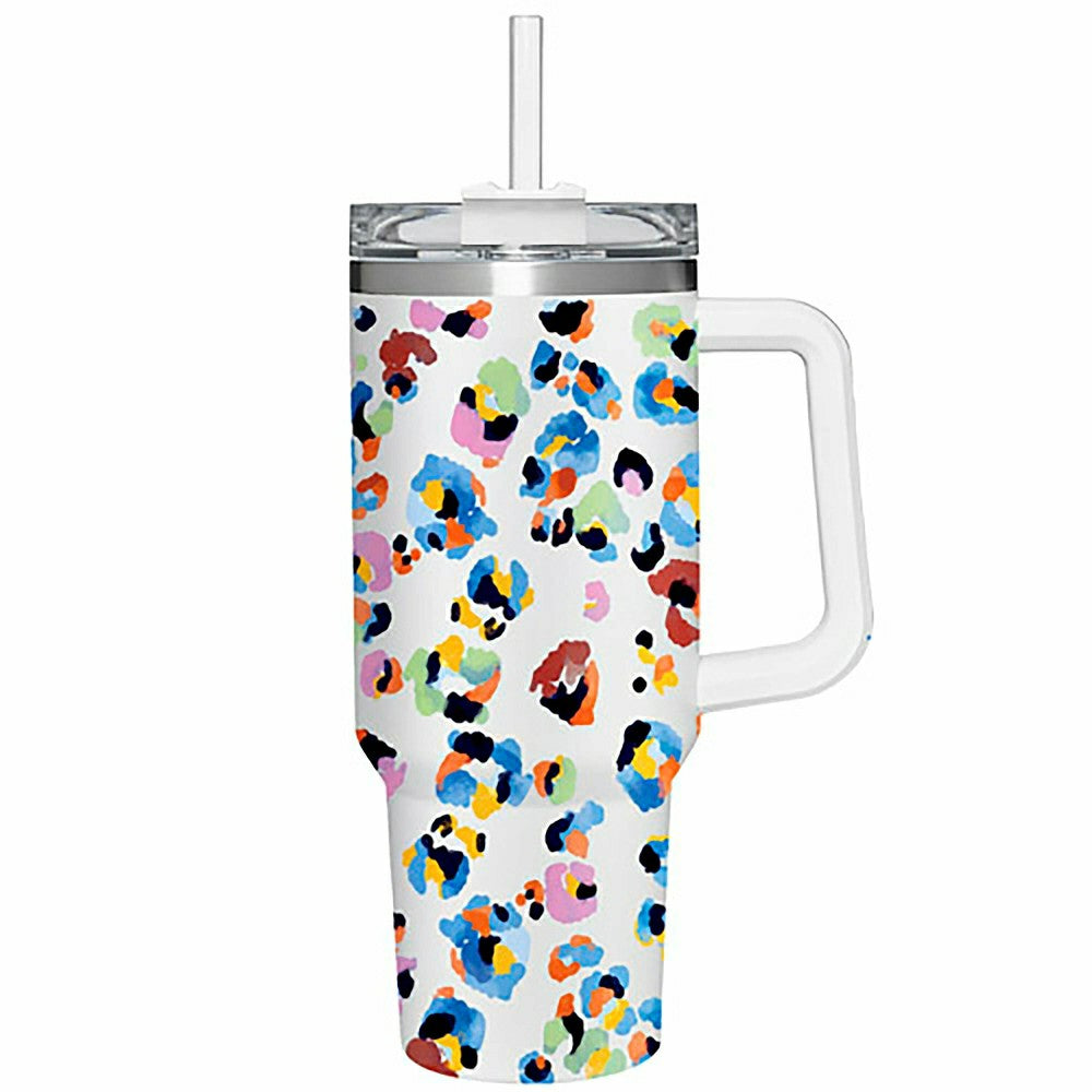 Leopard Rainbow Canyon Cup, Double Wall Stainless Steel w/ Straw, 40oz | Plow & Hearth