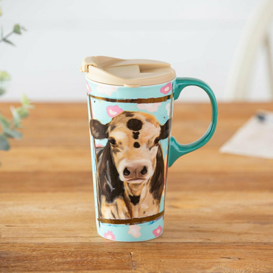 Ceramic Travel Cup w/ metallic accents, 17 OZ, Myrtle | Plow & Hearth