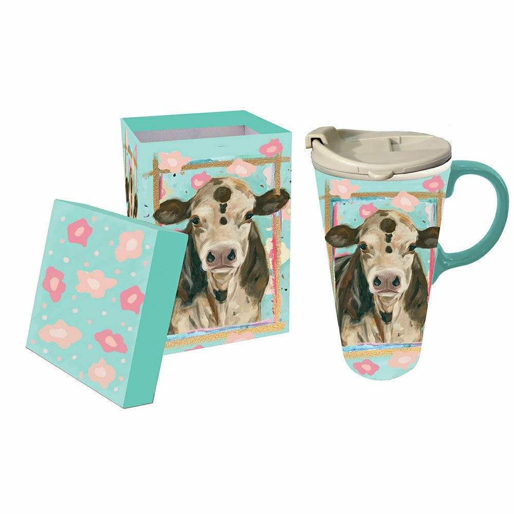 Ceramic Travel Cup w/ metallic accents, 17 OZ, Myrtle | Plow & Hearth