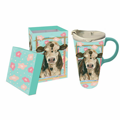 Ceramic Travel Cup w/ metallic accents, 17 OZ, Myrtle | Plow & Hearth