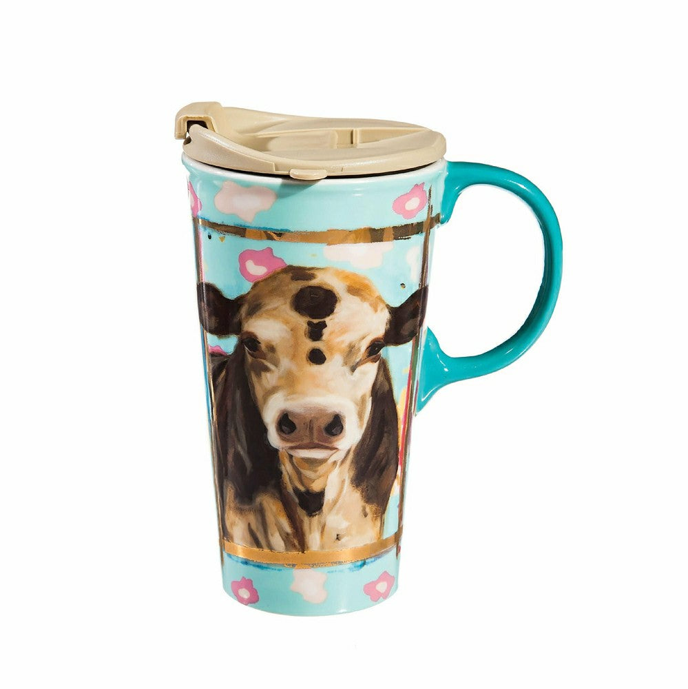 Ceramic Travel Cup w/ metallic accents, 17 OZ, Myrtle | Plow & Hearth