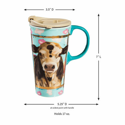 Ceramic Travel Cup w/ metallic accents, 17 OZ, Myrtle | Plow & Hearth