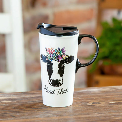 Hillside Pasture Travel Cup Ceramic Perfect Cup, Herd That, 17oz, Gift | Plow & Hearth