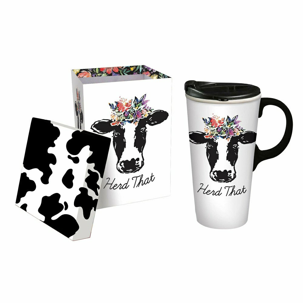 Hillside Pasture Travel Cup Ceramic Perfect Cup, Herd That, 17oz, Gift | Plow & Hearth