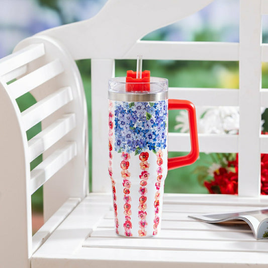Red White & Bloom Tumbler Stainless Steel Trenta Cup, Floral Flag, 30o | Plow & Hearth