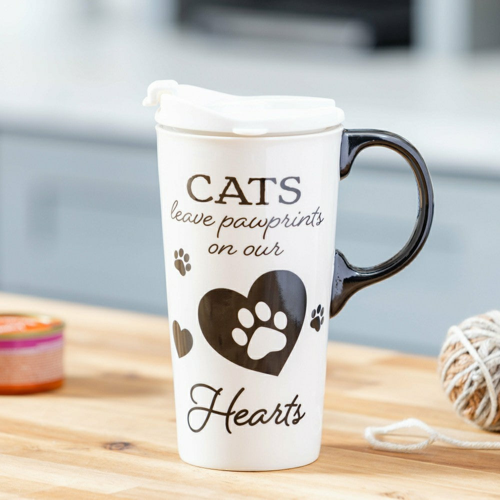 Memorial Pet Travel Cup Ceramic Perfect Cup, “CATS", 17oz, Gift Box | Plow & Hearth