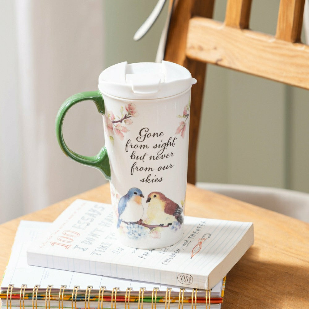 Memorial Travel Cup Ceramic Perfect Cup, Birds, Gone from sight, 17oz, | Plow & Hearth