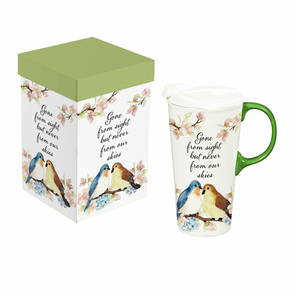 Memorial Travel Cup Ceramic Perfect Cup, Birds, Gone from sight, 17oz, | Plow & Hearth