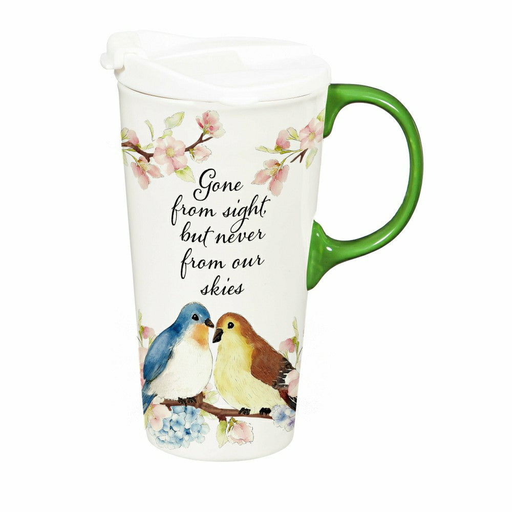 Memorial Travel Cup Ceramic Perfect Cup, Birds, Gone from sight, 17oz, | Plow & Hearth
