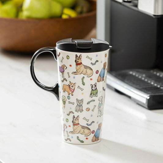 Hillside Pasture Travel Cup, Ceramic Perfect Cup, Dogs, 17oz, Gift Box | Plow & Hearth