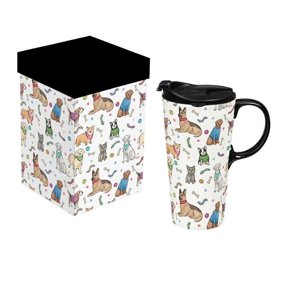 Hillside Pasture Travel Cup, Ceramic Perfect Cup, Dogs, 17oz, Gift Box | Plow & Hearth