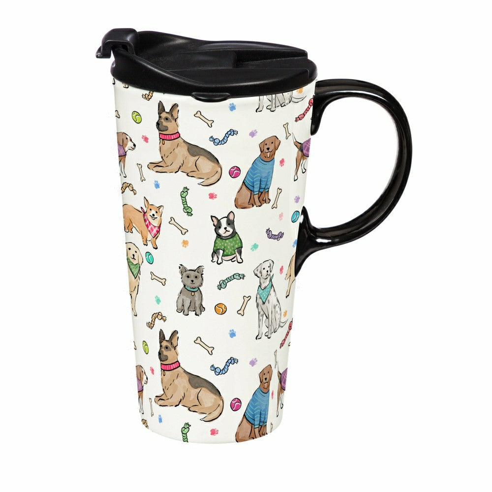 Hillside Pasture Travel Cup, Ceramic Perfect Cup, Dogs, 17oz, Gift Box | Plow & Hearth
