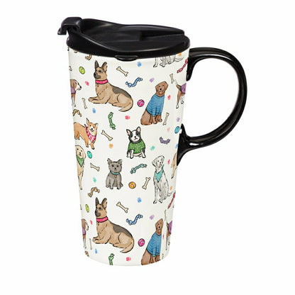Hillside Pasture Travel Cup, Ceramic Perfect Cup, Dogs, 17oz, Gift Box | Plow & Hearth