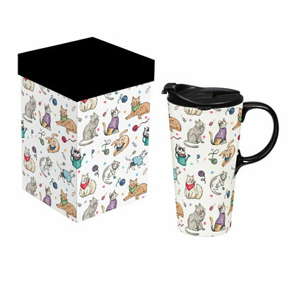Hillside Pasture Pet Travel Cup Ceramic Perfect Cup, Cats Playing, 17o | Plow & Hearth