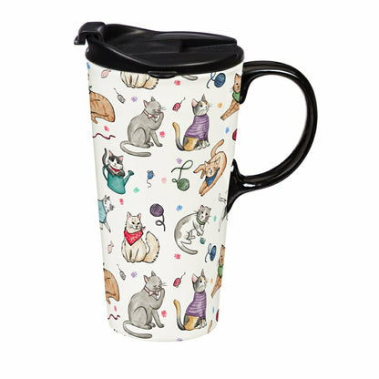 Hillside Pasture Pet Travel Cup Ceramic Perfect Cup, Cats Playing, 17o | Plow & Hearth