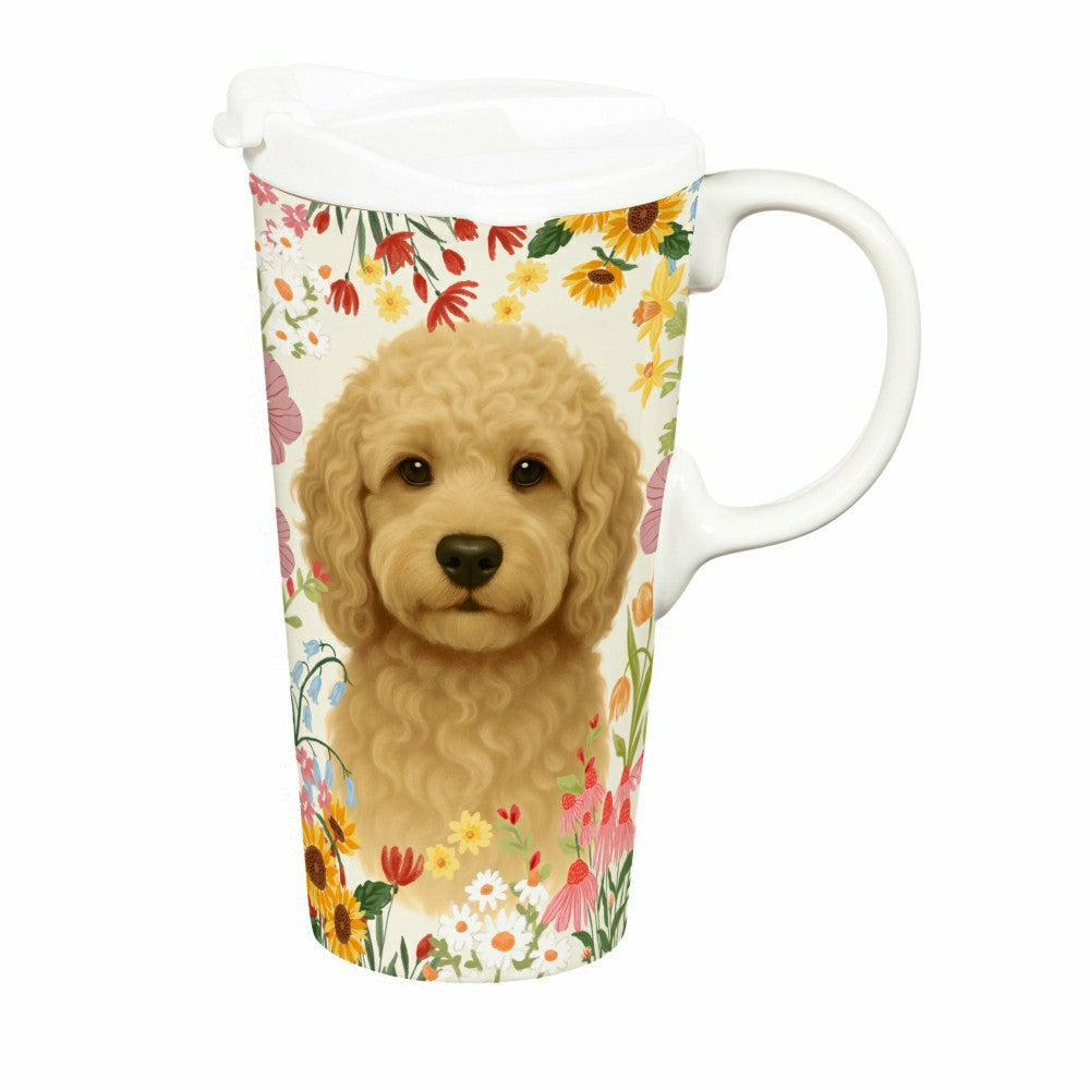 Hillside Pasture Pet Travel Cup Ceramic Perfect Cup, Golden Doodle Dog | Plow & Hearth