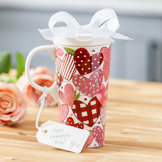 Heart Of The Home Travel Cup Ceramic Perfect Cup, Scattered Hearts, 17 | Plow & Hearth