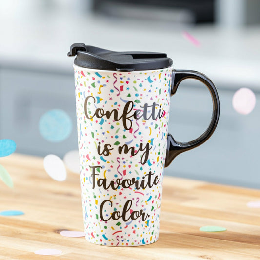 This Calls For Cake Travel Cup Ceramic Perfect Cup, Confetti, 17oz, Gi | Plow & Hearth