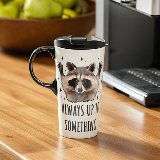 Just for Laughs Travel Cup Ceramic Perfect Cup, Raccoon, 17oz, Gift Bo | Plow & Hearth