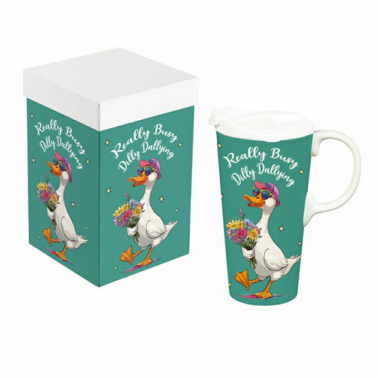 Just for Laughs Travel Cup Ceramic Perfect Cup, Really Busy Dilly Dall | Plow & Hearth